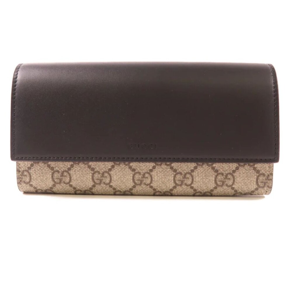 GUCCI GG Supreme Leather Flap Long Wallet Bifold Purse Brown NWT Box COA